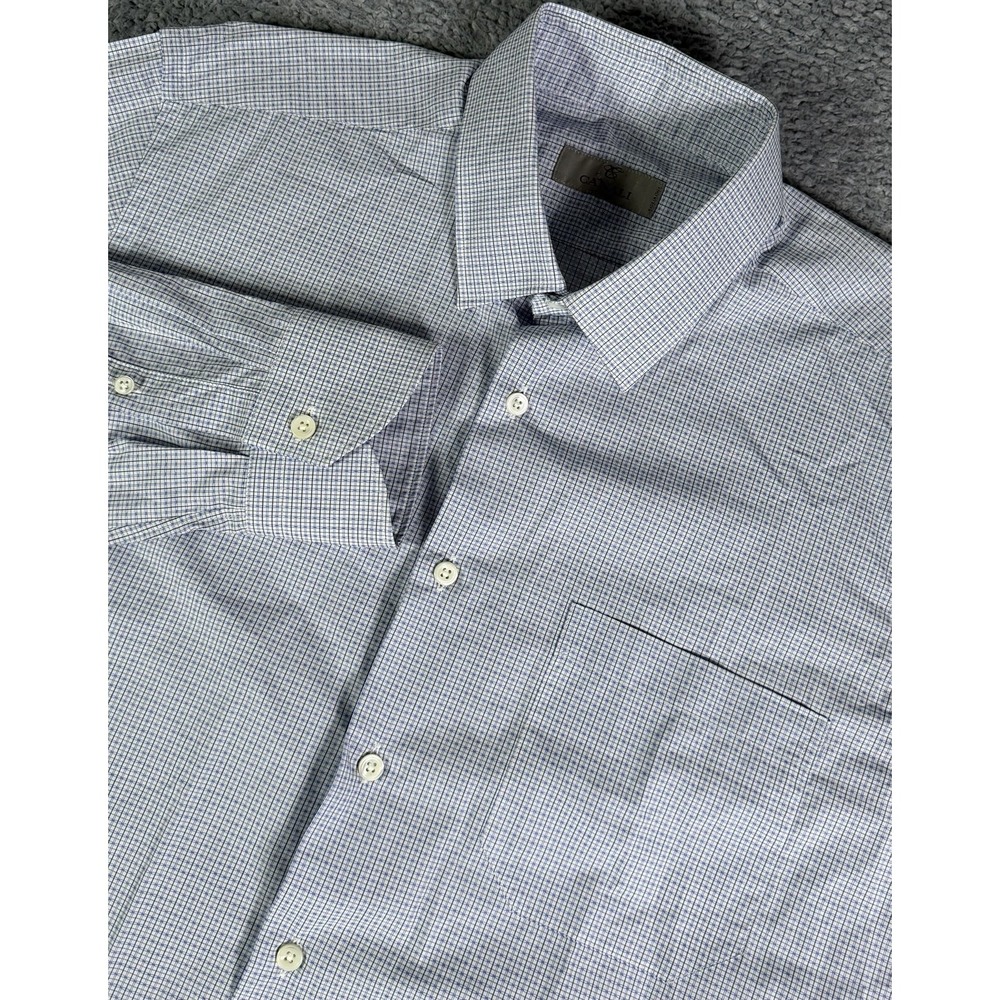 Canali Shirt Mens 16.5 42 White Blue Long Sleeve Textured Check Made In Italy